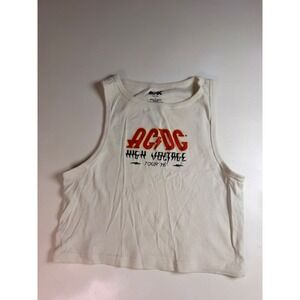AC/DC Tank Top Women Large White Excellent High Voltage Tour 76 Graphic Crop
